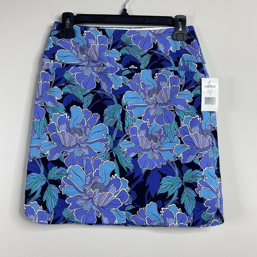 Swing Control Blue Peony Floral Pull‎ On Stretch Golf Skort Size 0 Women's